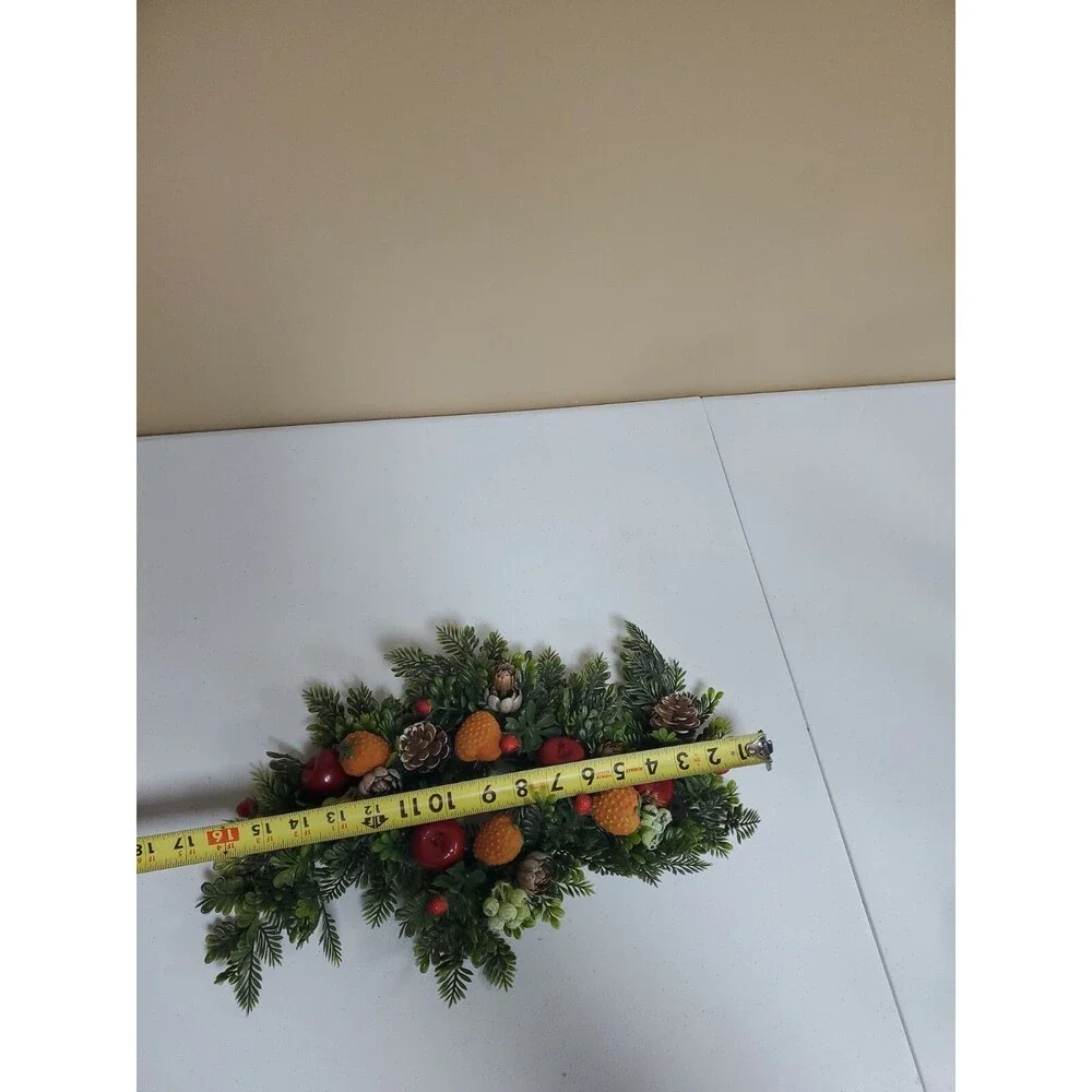 Vintage Plastic Christmas Candle Ring Apples Berries Pinecones Evergreen